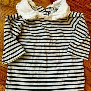 Striped Black and White Top with Ruffled Collar